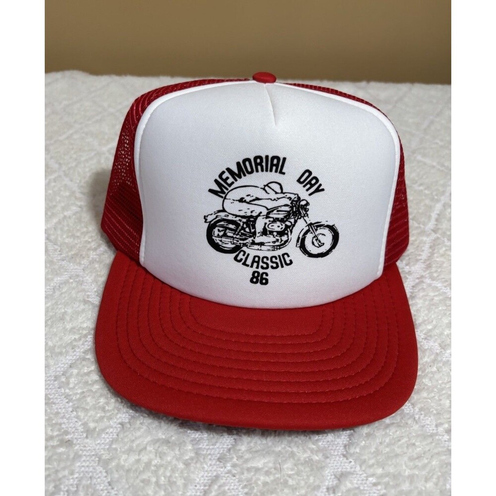 New Vintage 1986 Memorial Day Classic Motorcycle Graphic Mesh Back Trucker Hat